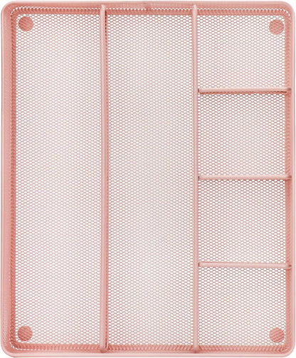 Annova Desk Drawer Organizer Tray for Office Organization - Metal Mesh - Storage Tray with Dividers for Pens, Desktop Accessories, Bathroom, Kitchen, Makeup and Office Supplies (Large) (Light Pink)