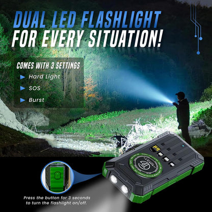 TPG 20000mAh Solar Power Bank with Wireless Charging, 22.5W Output, Portable Charger with Built-in 4 Cables and Flashlight - Ideal Battery Pack for Hiking, Camping, Travel, and Emergency Use