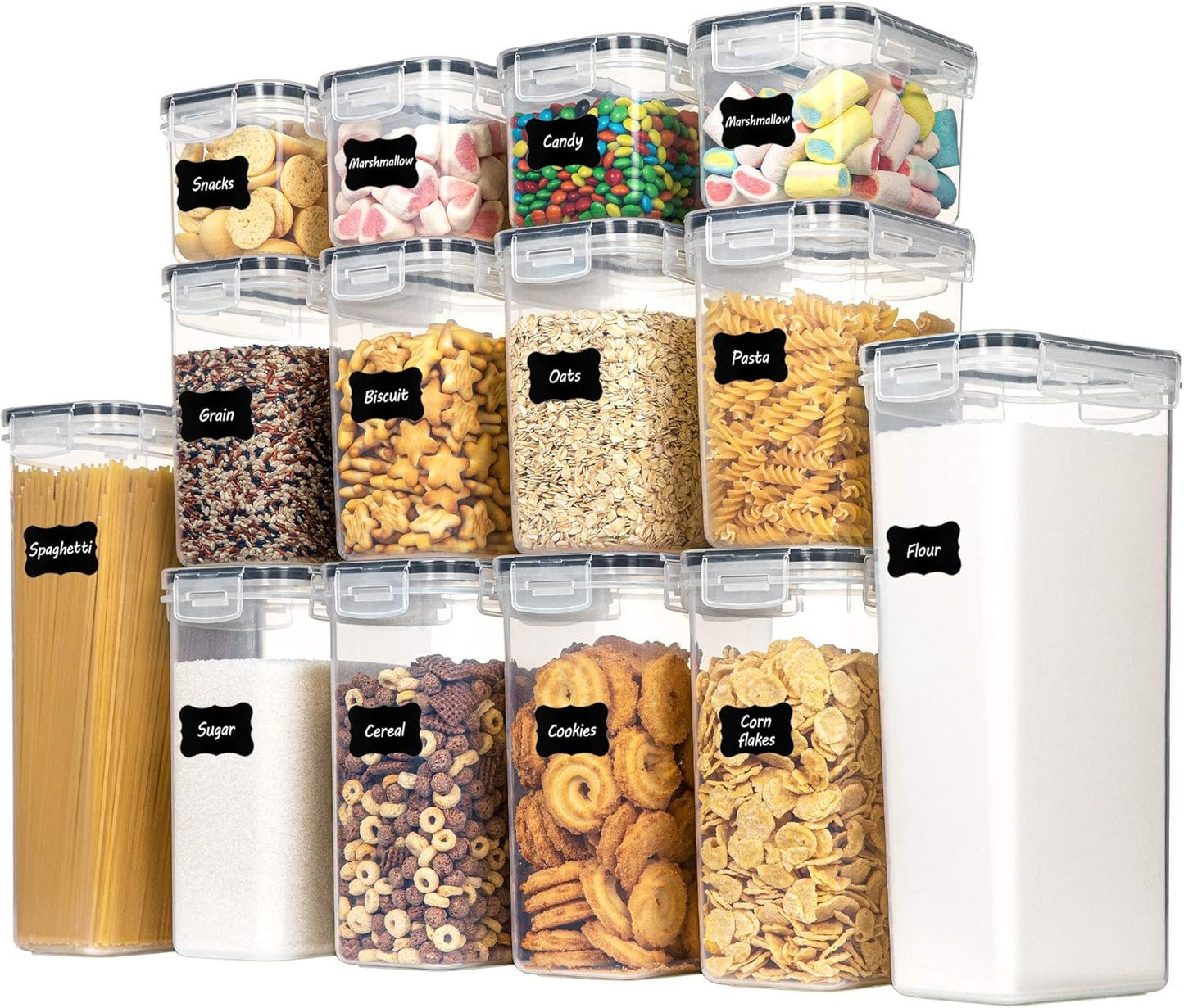 Vtopmart 14pcs Food Storage Containers Set, Kitchen & Pantry Organizers and Storage, BPA-Free Plastic Airtight Pantry Storage Container with Lids for Cereal, Flour and Sugar, Includes 24 Labels