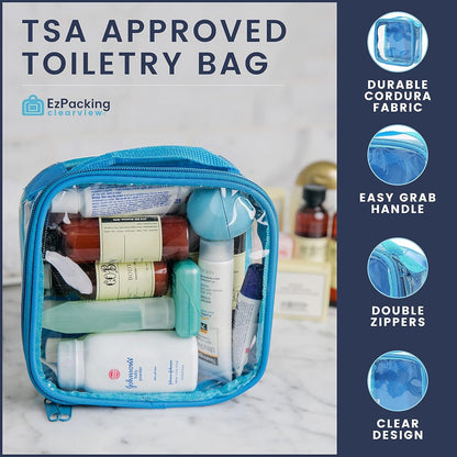 EzPacking Clear TSA Approved 3-1-1 Travel Toiletry Bag for Carry On/Quart Size Transparent Liquids Pouch for Airport Security/Reusable See Through Vinyl & PVC Plastic Organizer Men Women, Lilac, Tsa