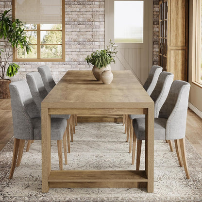 Tribesigns 86.61-Inch Dining Table for 6-8 People, Farmhouse Narrow Kitchen Table with Pedestal Base, Extra Long Rectangular Dining Room Furniture, Natural Oak
