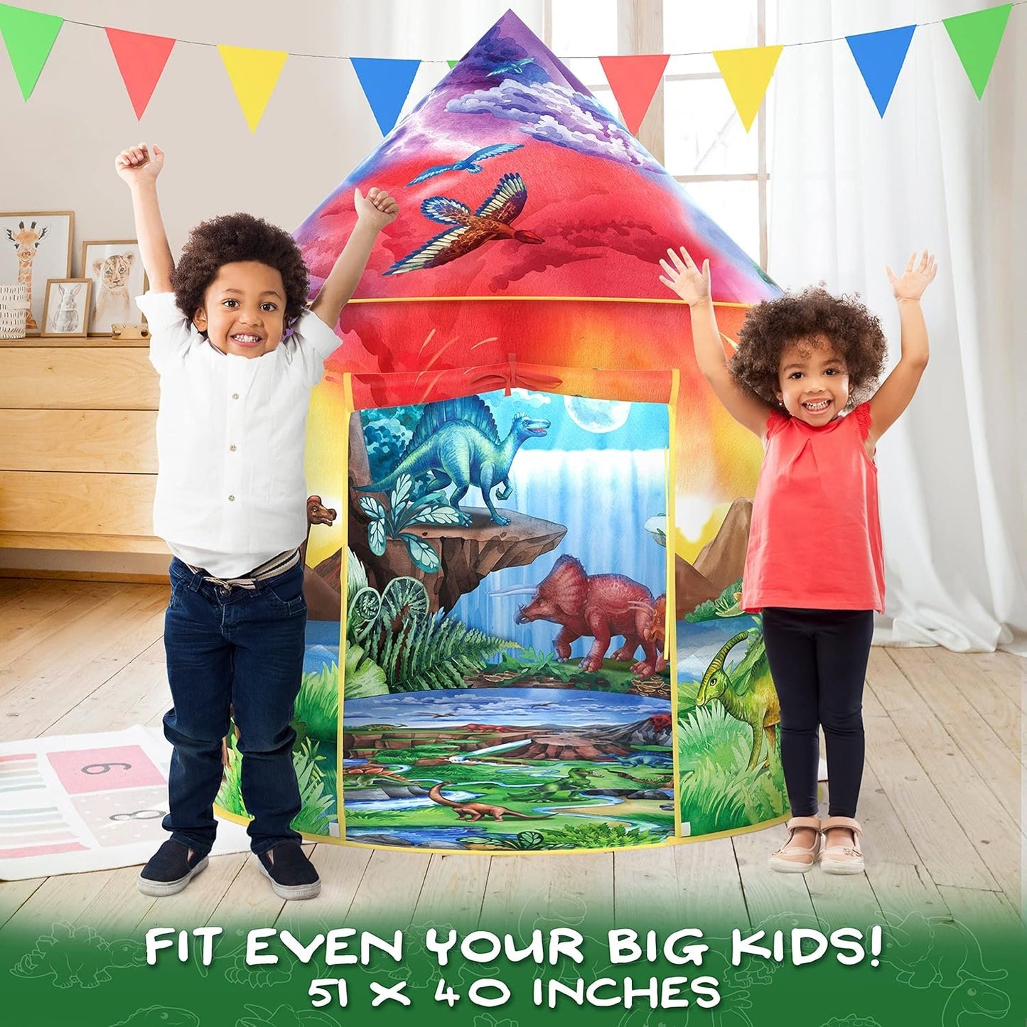 W&O Dinosaur Discovery Play Tent with Roar Button - Extraordinary Pop Up Tent for Boys & Girls - Perfect for Indoor & Outdoor Adventures