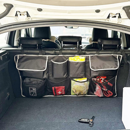 ROOCKHITCB Car Back Seat Trunk Organizer Hanging Bag, Car Interior Organizer Accessories with 4 Pockets and 4 Mesh Pouches,Save More Storage Trunk Space for SUV,Jeep,MPV