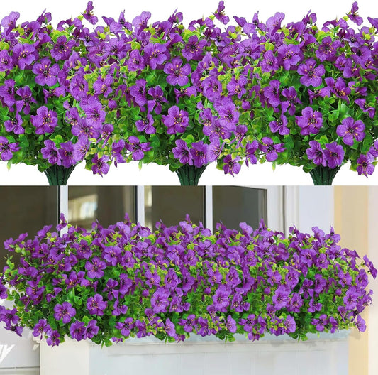 SOMYTING Artificial Azalea Flowers Outdoor UV Resistant Fake Flowers Silk Flowers Faux Plastic Plants Garden Porch Window Box Pot Decorations Spring Summer Home Decor (Purple, 16 Bundles)
