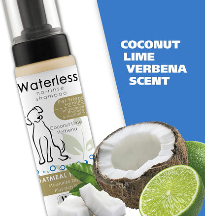 Wahl USA Pet Friendly Waterless No Rinse Shampoo for Animals – Oatmeal & Coconut Lime Verbena for Cleaning, Conditioning, Detangling & Moisturizing Dogs, & Cats – 7.1 Oz - Model 820015A