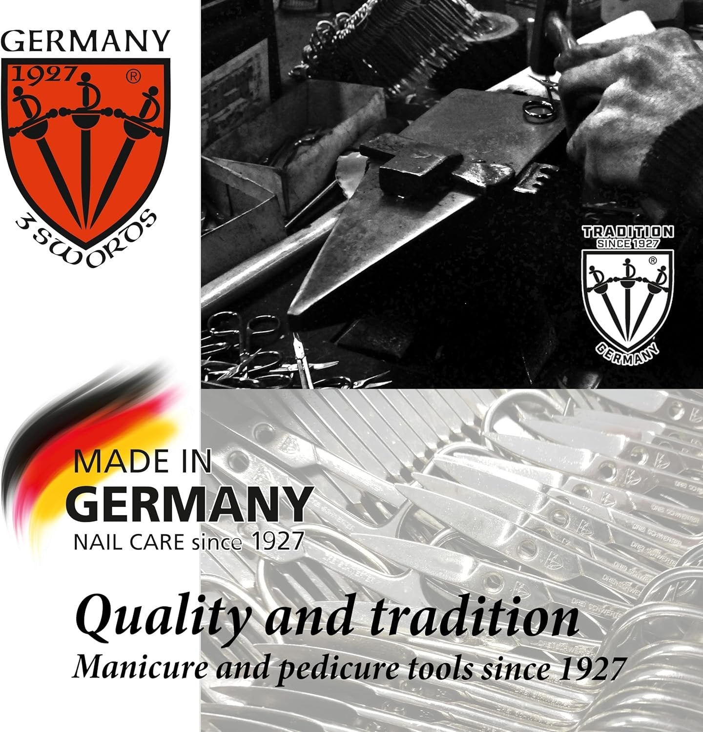 3 Swords Germany - Brand Quality Stainless Steel INOX Curved Nail Scissors and Curved Cuticle TOWERPOINT Scissors with case - Made in Germany