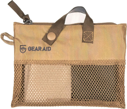GEAR AID Micro-Terry Washcloth Kit for Travel – Soft, Quick-Drying, Set of 2 Washcloths (10”x10”) in OD Green & Sand Colors, Compact & Lightweight for On-The-Go Use