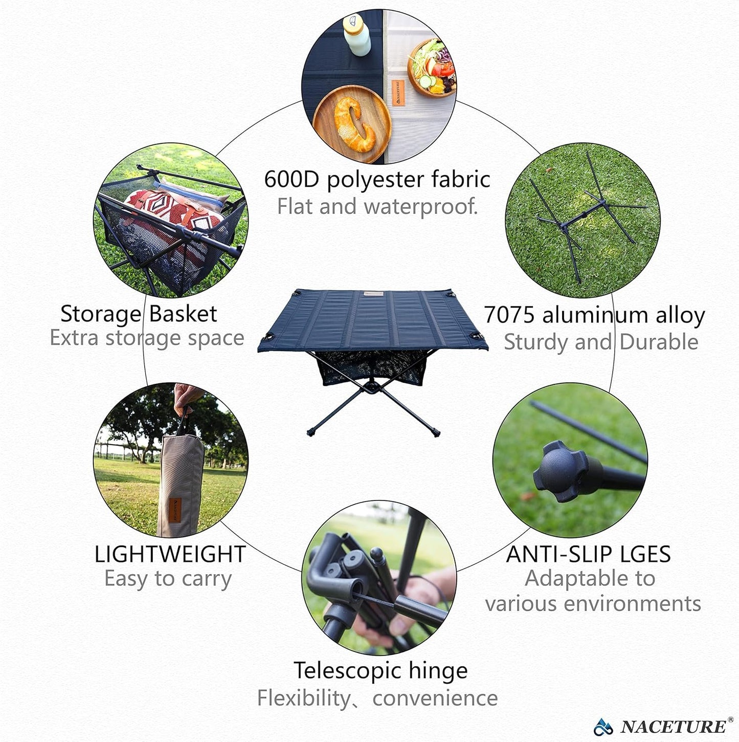 Ultralight Backpacking Table - Collapsible Camping Table with Storage Mesh for Camping Gear, Hiking Table and Mountaineering Table, Camp Table for Accessories and Outdoor Travel (Black) (Black)
