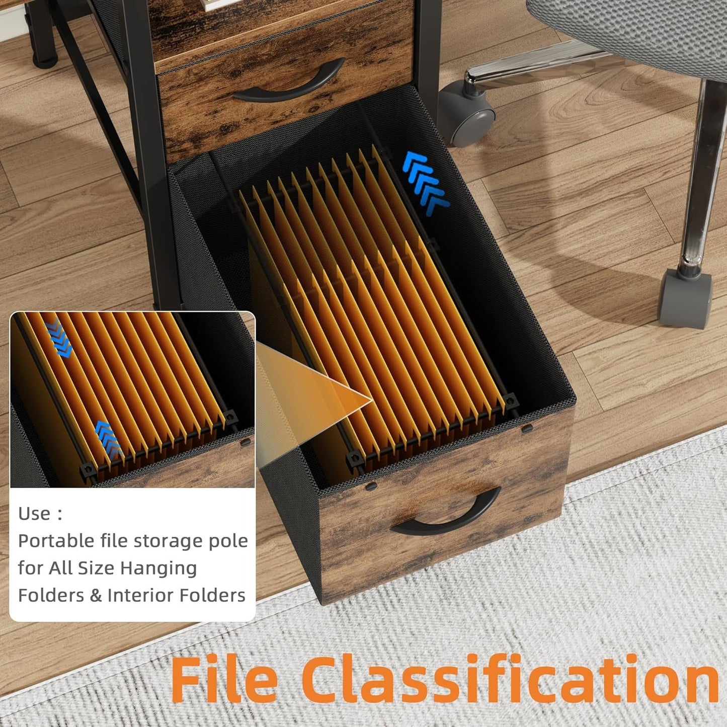 YAOHUOO Computer Desk with 4 Fabric Drawers Organizer - 63"/160 Office Desks with File Drawer Organization, PC Work Desk Study Writing Table Workstation for Home Office Space Rustic Brown