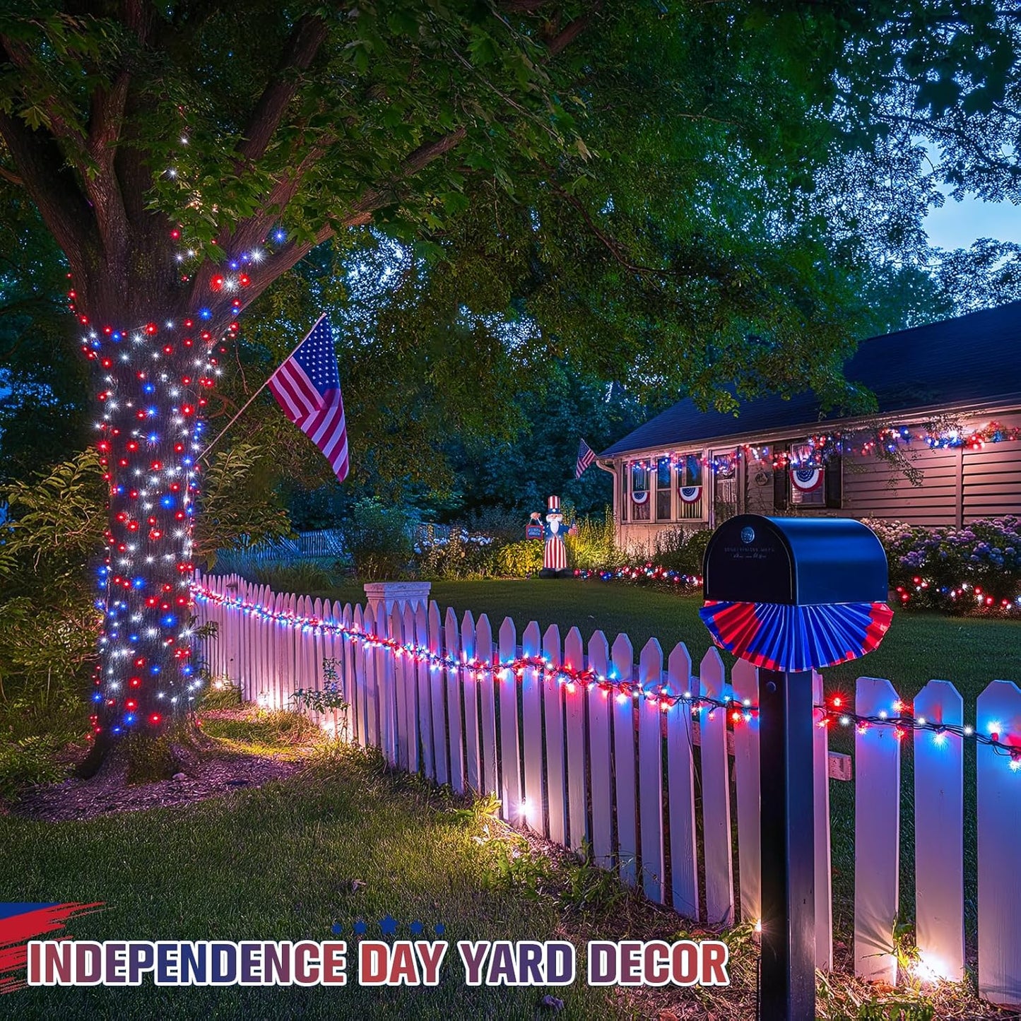 JMEXSUSS 250 LED Red White and Blue Lights for 4th of July Decorations - 91.5ft Connectable Patriotic Lights Outdoor Waterproof with 8 Modes for Home Yard Patio Party Decor