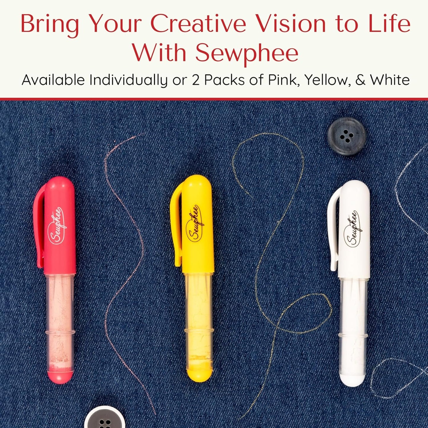 Fabric Markers for Sewing – Ergonomic Tailors Chalk Pen with Improved Dosing Wheel for Sharp Lines - Washable Sewing Chalk Marking Pens that are Compatible with Most Fabrics - Yellow 1 Pack