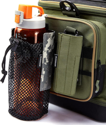 Bassdash Tactical Molle Water Bottle Pouch with Carabiner Foldable Mesh Holder Bag for Travel Fishing Hunting Hiking Outdoor Activities
