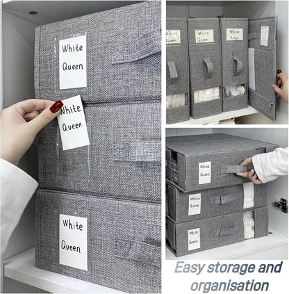 Bed Sheet Organizer, 2 Piece Foldable Bedding Sheet Organizer, Sheet Closet (King and Queen Size Sheets) ，with Two Windows + Two Handles for Sheets, Wardrobe, Home Storage and Organization (Gray)