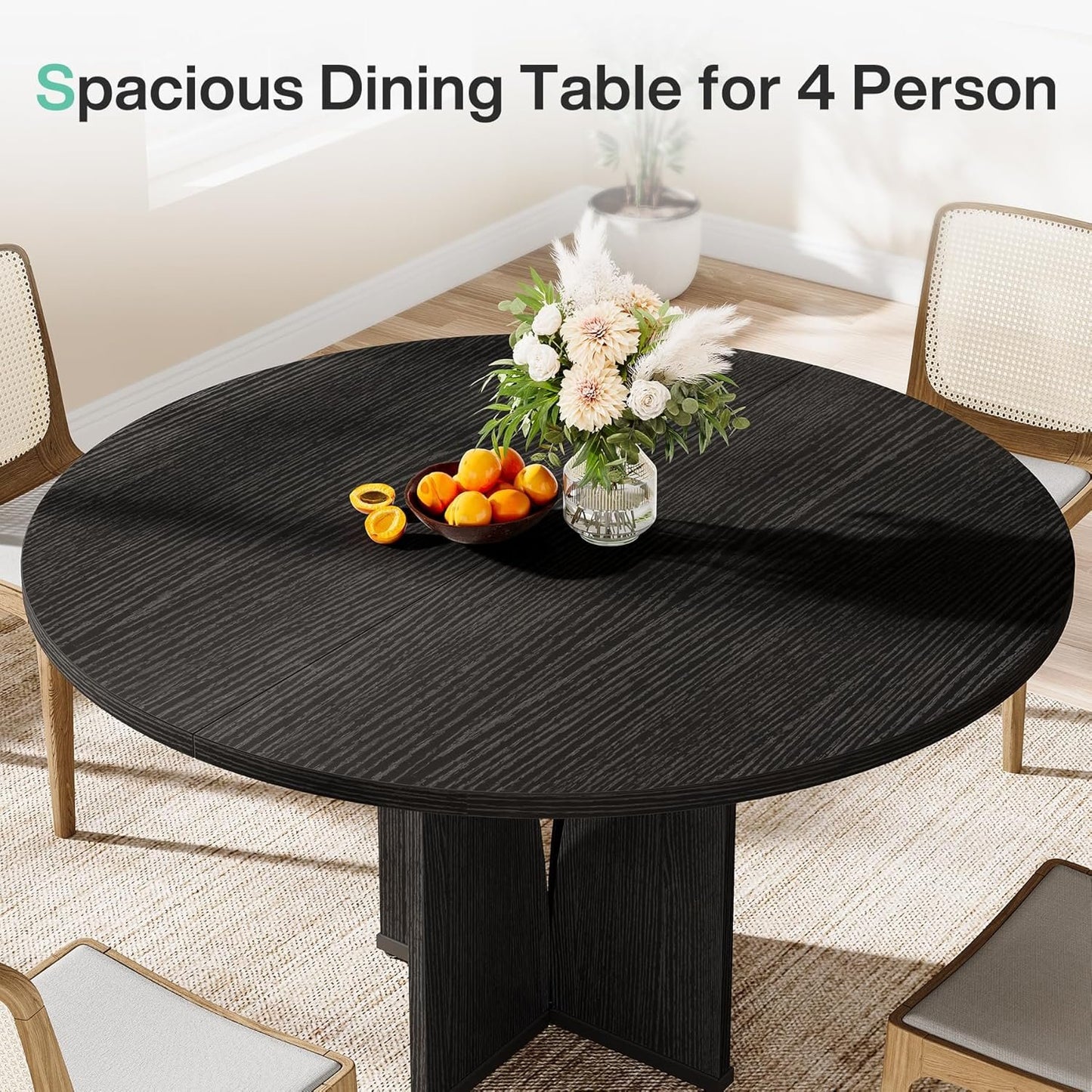 Tribesigns Round Dining Table Wood Kitchen Table for Dining Room Living Room, 39.37" Dining Table for 4 People, Farmhouse Dinner Table with Wooden Table Top and Legs(Without Chair) (Black)