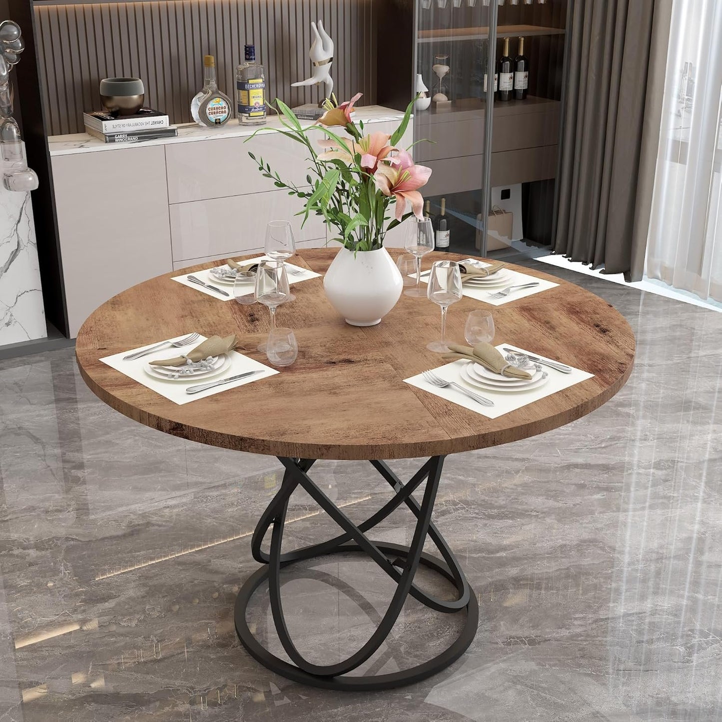 GOLDFAN Round Dining Table, Large Wooden Dining Table, 47 Inches Farmhouse Style Kitchen Table for Kitchen Dining Room