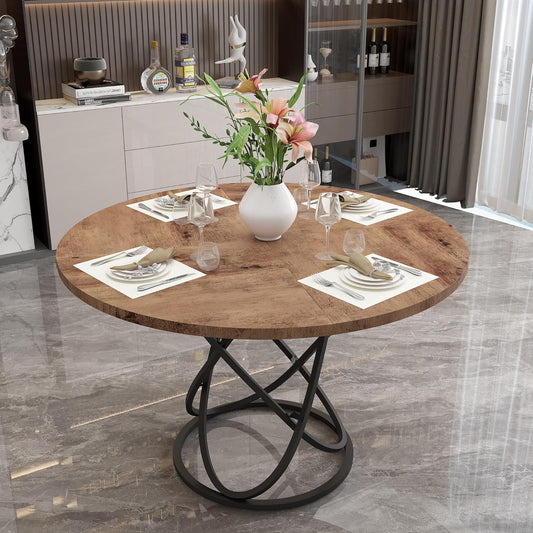 GOLDFAN Round Dining Table, Large Wooden Dining Table, 47 Inches Farmhouse Style Kitchen Table for Kitchen Dining Room