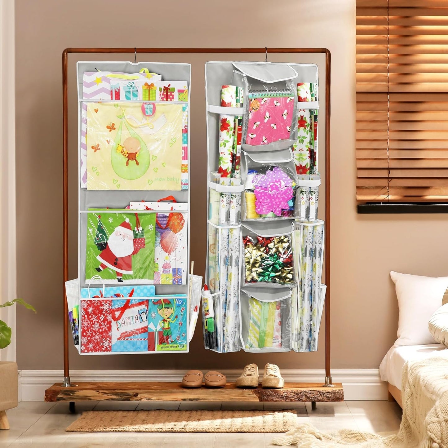 SimpleHouseware Double-Sided Hanging Gift Bag & Wrap Organizer