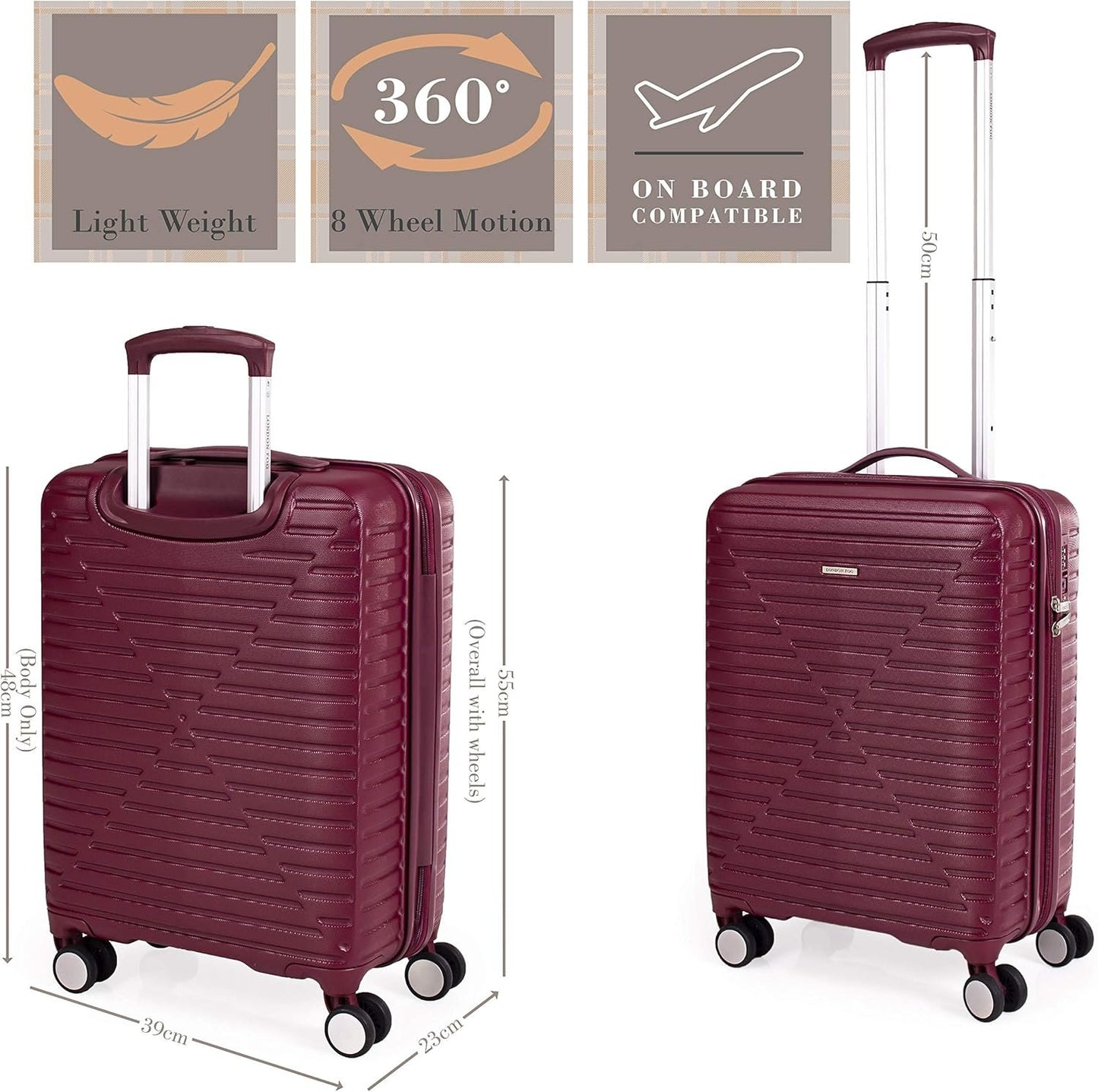 london Fog ABS Hard Case - 8 Wheel Spinner Travel Luggage | Telescopic Drag Handle | TSA Security Locks LFL005, Tuscan Red, Suitcase