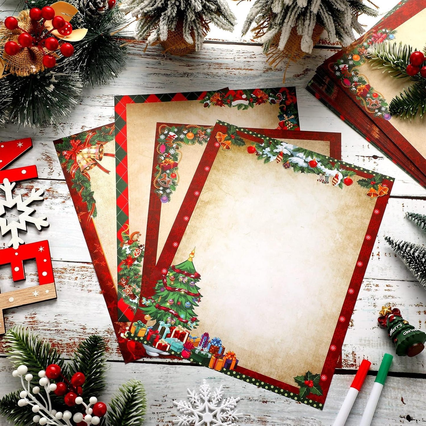 Teling 48 Sheets Christmas Stationery Printer Paper 8.5 x 11'' Letter Writing Paper Holiday Letterhead for Notes Greeting Cards Invitations Office School Printing(Vintage)