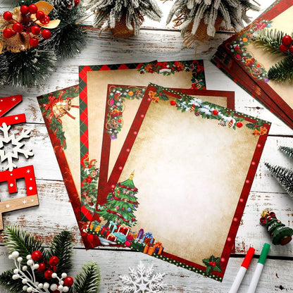 Teling 48 Sheets Christmas Stationery Printer Paper 8.5 x 11'' Letter Writing Paper Holiday Letterhead for Notes Greeting Cards Invitations Office School Printing(Vintage)