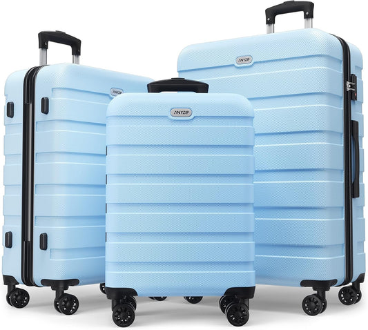 Luggage Sets 3 Piece AnyZip PC ABS Hardside Suitcase with 4 Universal Wheels TSA Lock Carry On 20 24 28 Inch (Light Blue)