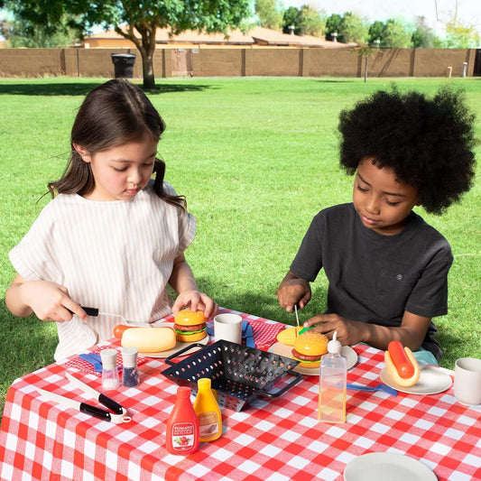 Play-Act 27 PCS Kids BBQ Grill Playset Backyard Barbecue Play Grill Toy Set for Toddlers