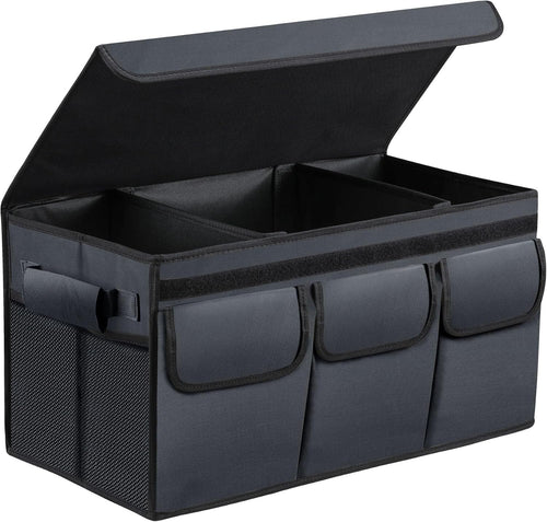 SODCAW Grey Trunk Storage Organizer For Car Trunk Organizer With Lid Collapsible Trunk Organizer For SUV Groceries Accessories (M Grey)