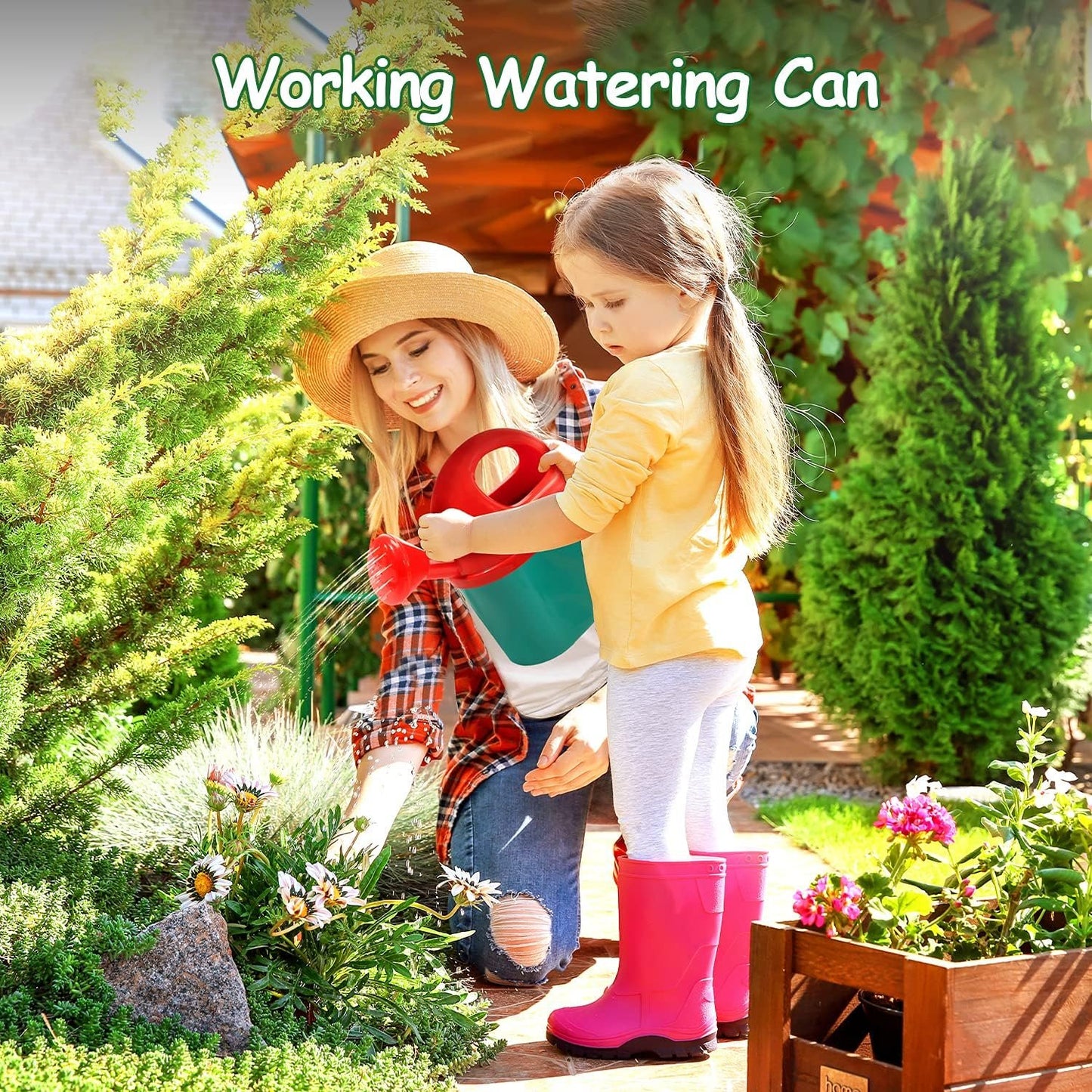 CUTE STONE Kids Gardening Tool Set, Garden Toys with Wheelbarrow, Watering Can, Shovel, Flower Garden Building Toy, Pretend Play Outdoor Indoor Toy, Spring Summer Toy Gifts for Boys Girls