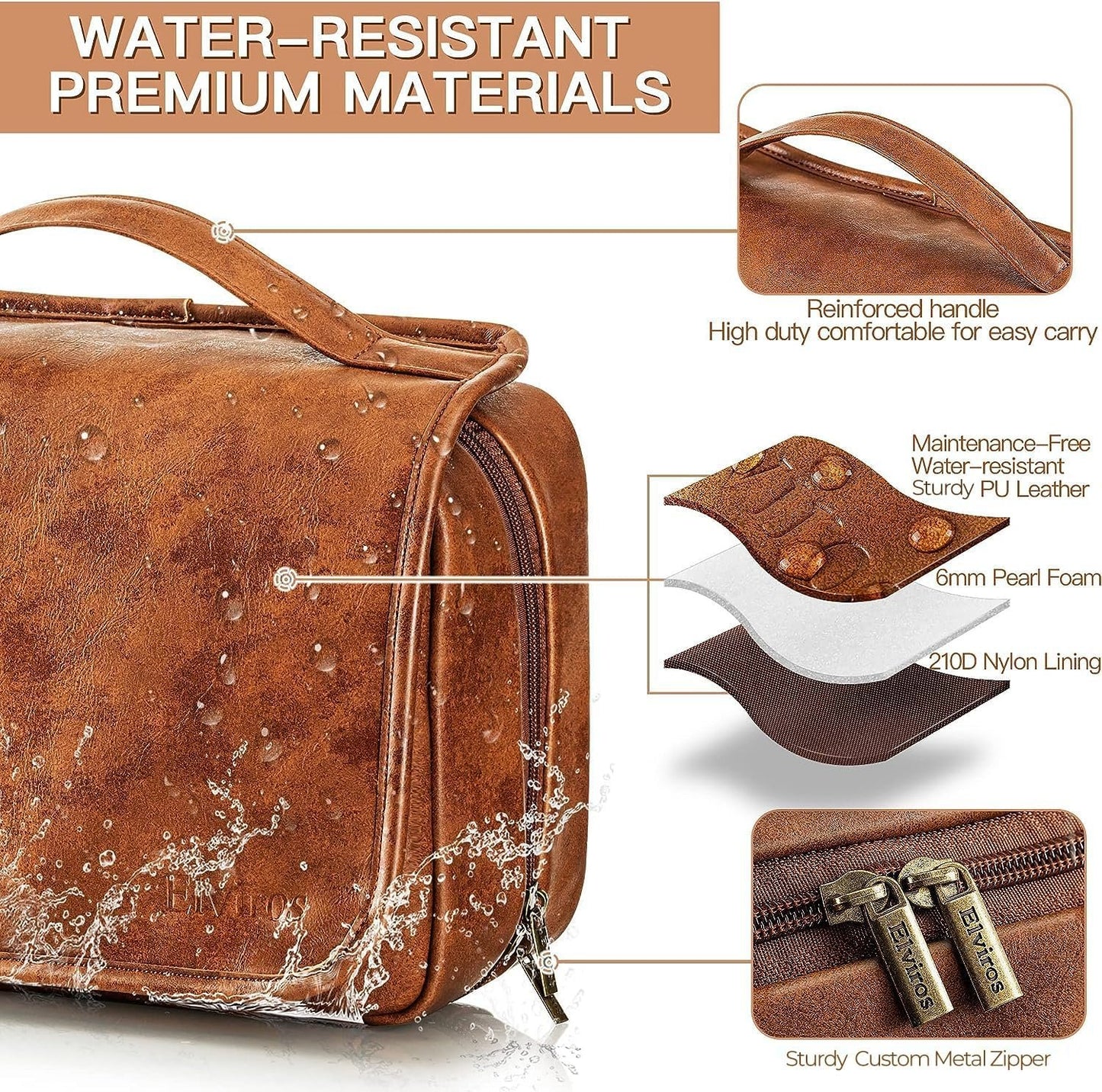 Elviros Hanging Toiletry Bag for Men and Women 3-in-1 Large Waterproof Travel Organizer PU Leather Makeup Bag Dopp Kit with Separate Compartments for Grooming Toiletries and Skincare Accessories