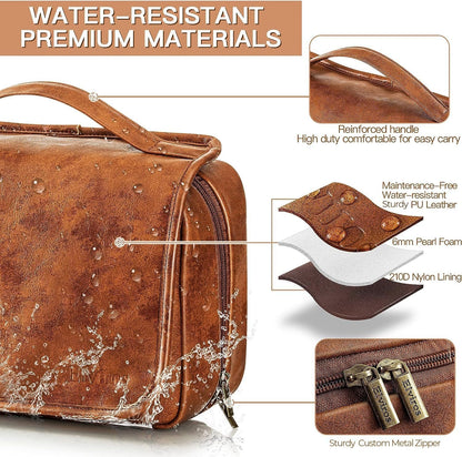 Elviros Hanging Toiletry Bag for Men and Women 3-in-1 Large Waterproof Travel Organizer PU Leather Makeup Bag Dopp Kit with Separate Compartments for Grooming Toiletries and Skincare Accessories