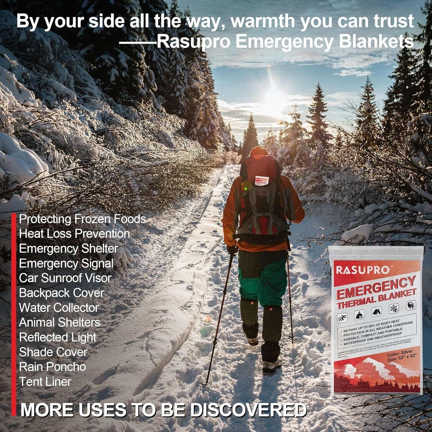 Rasupro 9 Pack Emergency Blankets, Outdoor Survival Emergency Insulated Gear, Mylar Thermal Space Insulated Blanket, Perfect for Camping, Hiking, Running, Marathon, Wilderness Rescue or First Aid