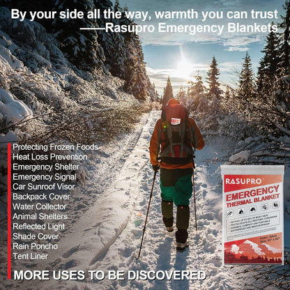 Rasupro 9 Pack Emergency Blankets, Outdoor Survival Emergency Insulated Gear, Mylar Thermal Space Insulated Blanket, Perfect for Camping, Hiking, Running, Marathon, Wilderness Rescue or First Aid