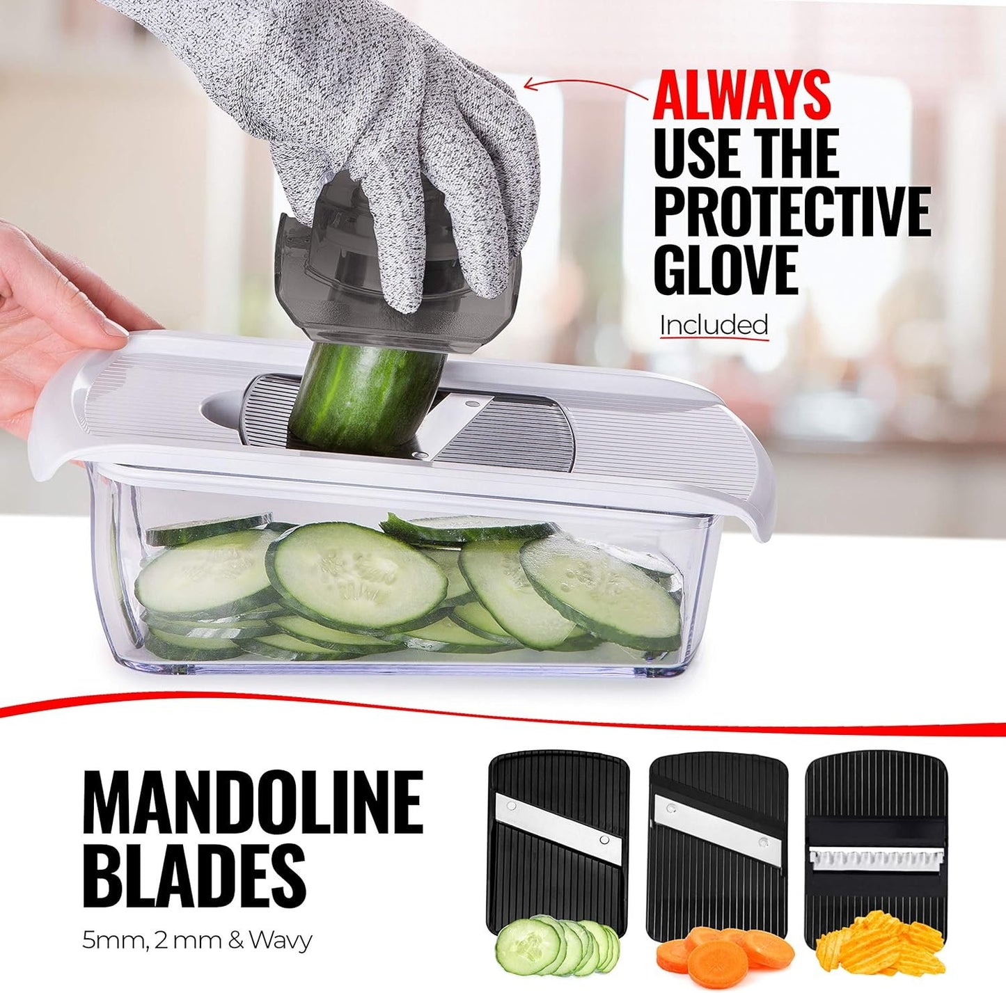 Mandoline Slicer for Kitchen - Mandoline Food Slicer - Veggie Julienne Cutter & Cheese Grater - Potato Veg Slicer - Kitchen Tools & Gadgets (11-in-1 White)