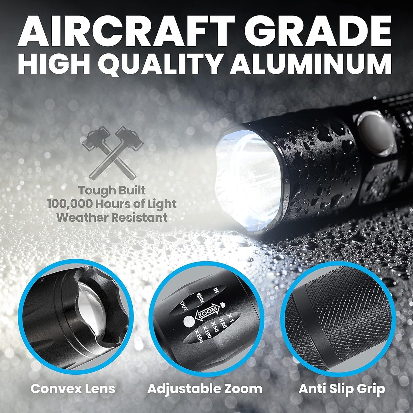 TacLight Tactical Flashlights, 3 Pack Zoomable Waterproof Flashlight Camping, LED Flashlight, Torch Light, Lampe De Poche, Heavy Duty Flash Light, Emergency Flashlight AS SEEN ON TV…
