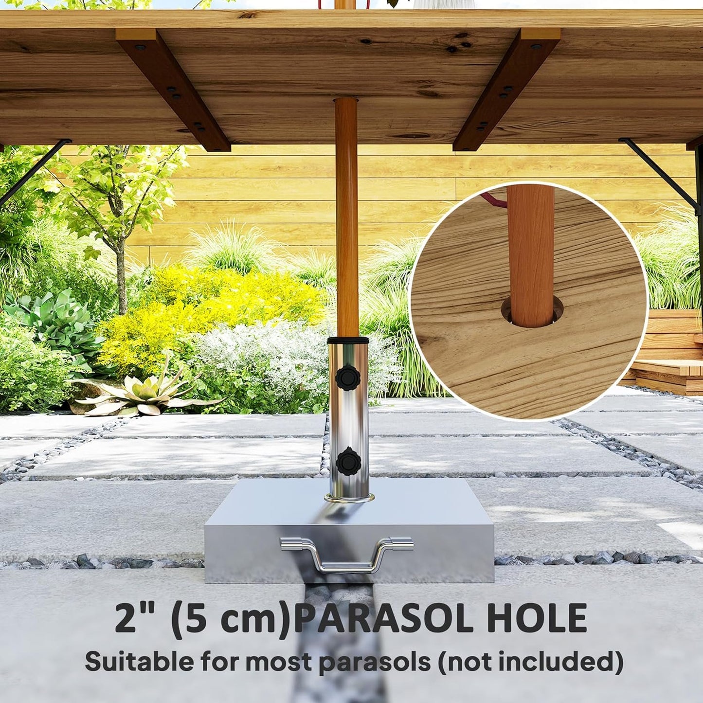 Outsunny Wooden Outdoor Dining Table for 6, 69" x 32" Rectangular Patio Table with 2" Umbrella Hole, Slatted Tabletop, Indoor Outdoor Dining Furniture for Yard, Deck, Lawn