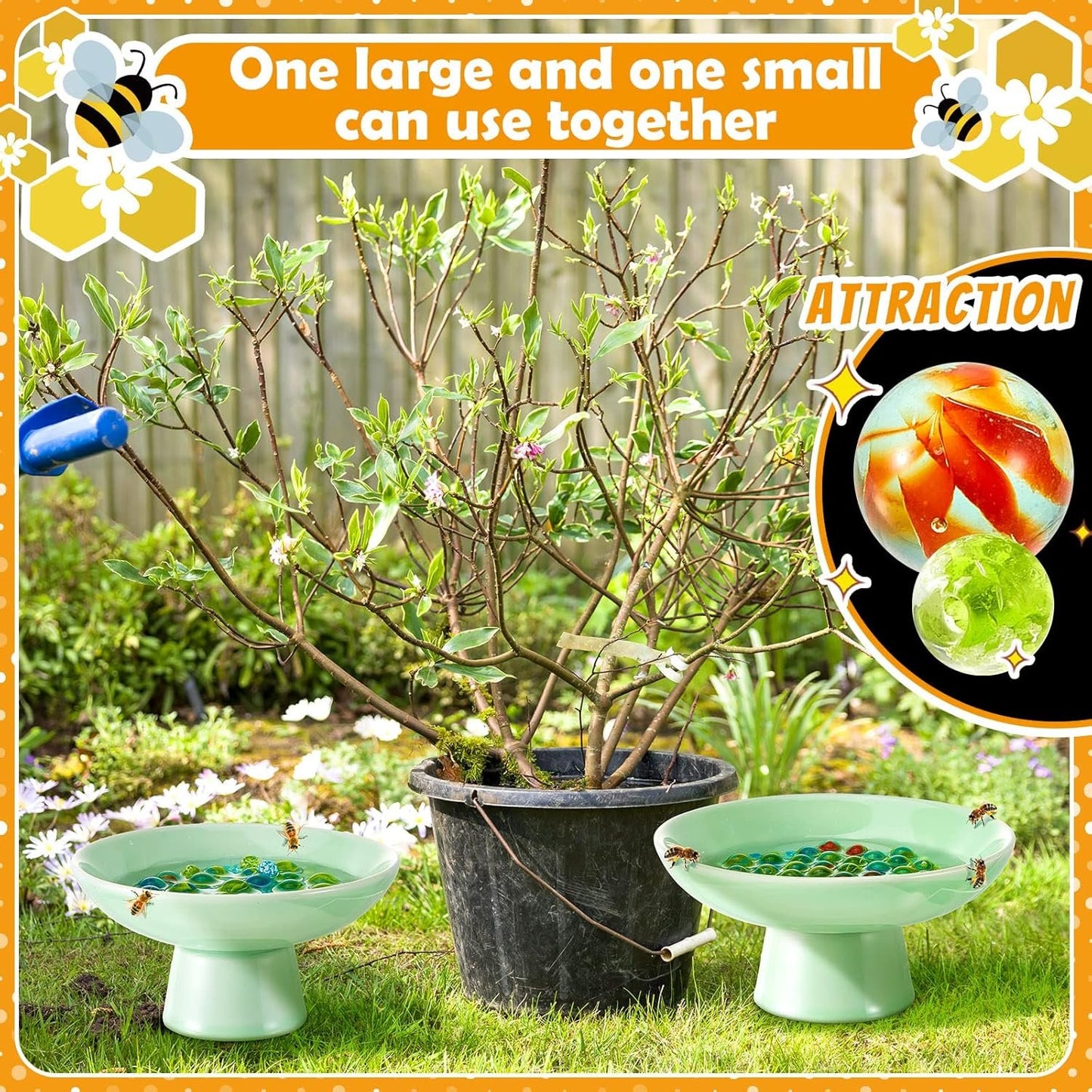 2 Pcs Bee Watering Station Bee Watering Ceramic Bowl with 140 Glass Marbles Bee Cups for Garden Decorative Water Station for Home Yard Feeding Watering Bees Butterflies Beekeeping Equipment