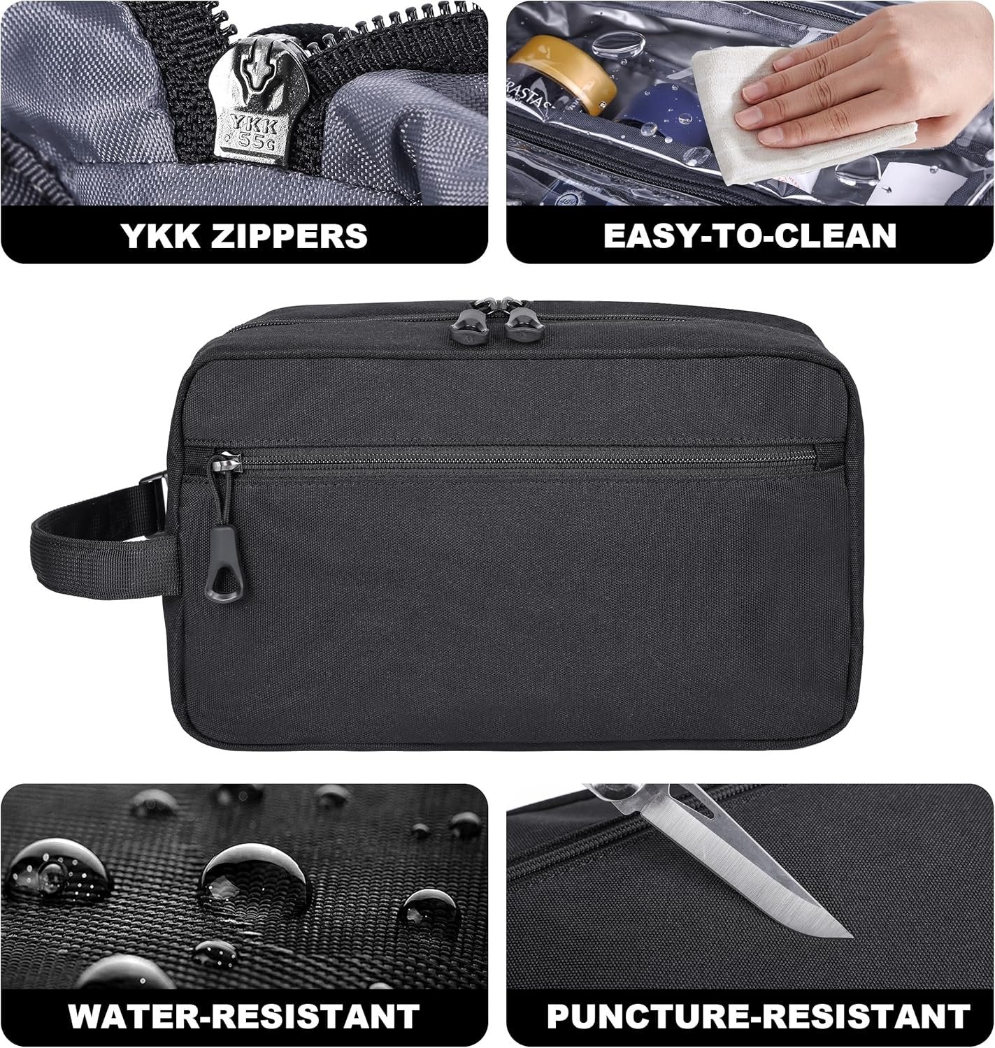 HILOMON Toiletry Bag for Men, YKK Zippers Hanging Bathroom Shower Hygiene Bag with Metal XXL Swivel Hook, Big Comparment, Waterproof for Travel Accessories