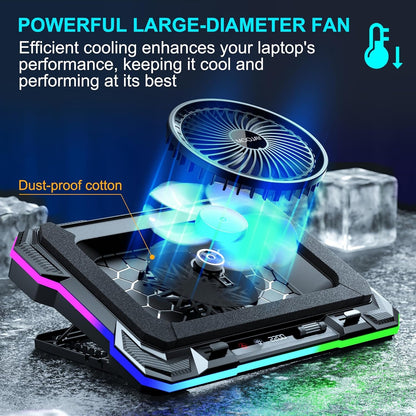 Laptop Cooling Pad Powerful Turbo Fan RGB Gaming Notebook Cooler, Moojay Laptop Fan Cooling Stand with 8 Adjustable Heights and Phone Holder, for 14-19 Inch Laptops - Ice Blue LED Light