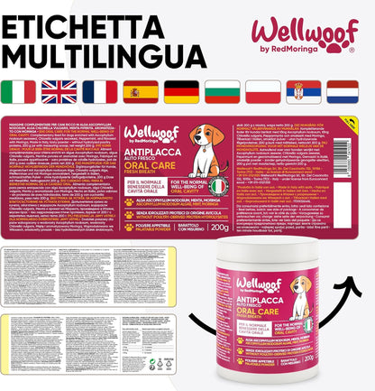 Wellfoof Dog Teeth Cleaning Supplement | Powder Supplement for Tartar Removal Dog | with Algae Ascophyllum Nodosum (75%), Moringa and Peppermint | Without Artificial Additives | 200 g