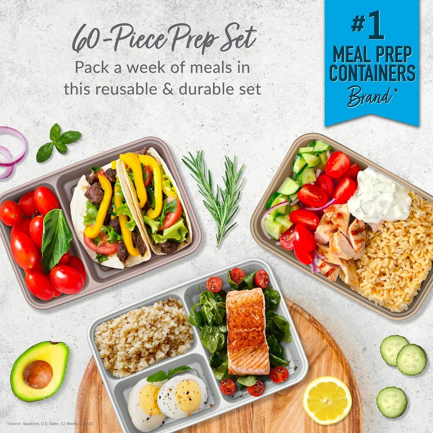 Bentgo Prep 60-Piece Meal Prep Kit - Reusable Food Containers 1-Compartment, 2-Compartment, & 3-Compartments for Healthy Eating - Microwave, Freezer, & Dishwasher Safe (Gleam Metallics)