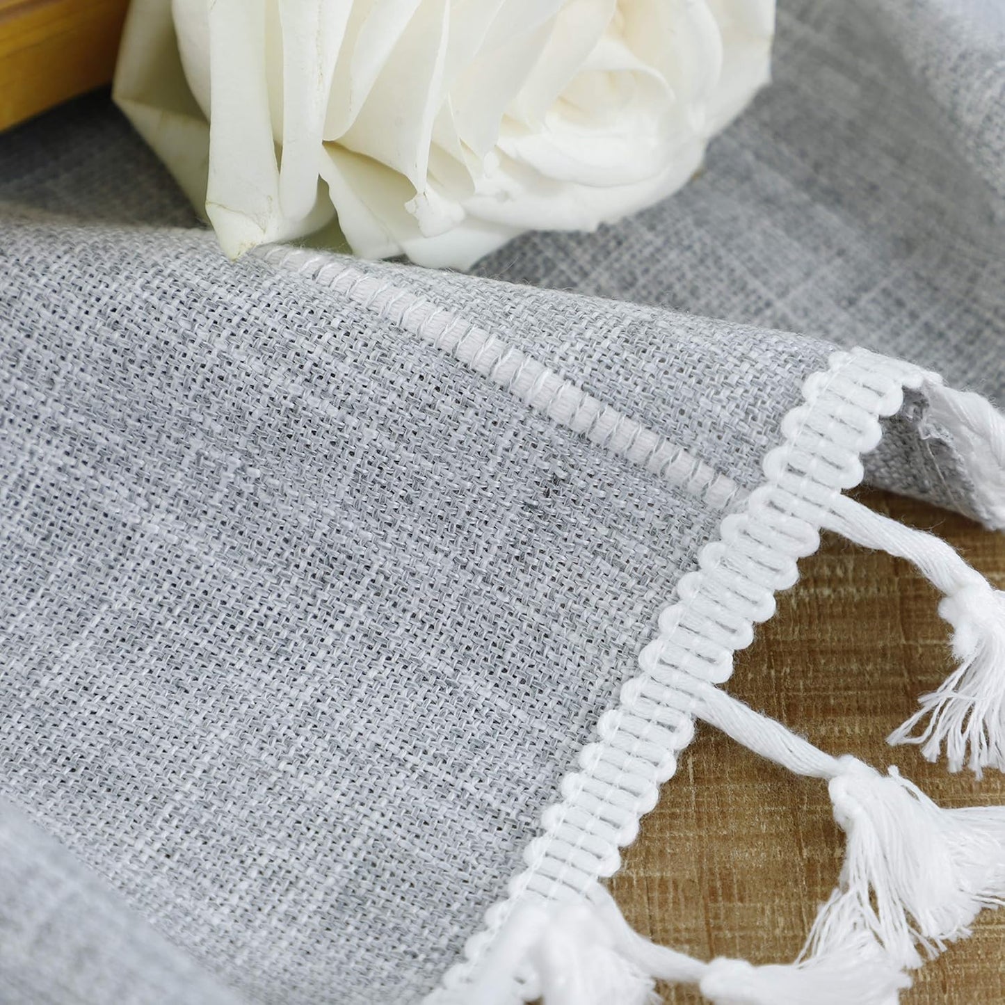(Square, 90cm x 90cm , Light Grey) - LUCKYHOUSEHOME Cotton Linen Checked Lattice Small Square Tablecloth Embroidery Tassel Table Cover for Home Dinning Tabletop 90cm x 90cm , Grey