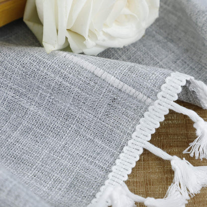 (Square, 90cm x 90cm , Light Grey) - LUCKYHOUSEHOME Cotton Linen Checked Lattice Small Square Tablecloth Embroidery Tassel Table Cover for Home Dinning Tabletop 90cm x 90cm , Grey