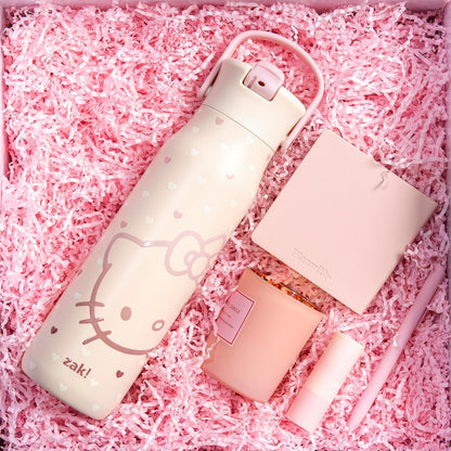 Zak Designs Sanrio Hello Kitty Harmony Water Bottle for Travel or At Home, 32oz Stainless Steel is Leak-Proof When Closed and Vacuum Insulated with Straw Lid, Carry Handle, and 3D Artwork