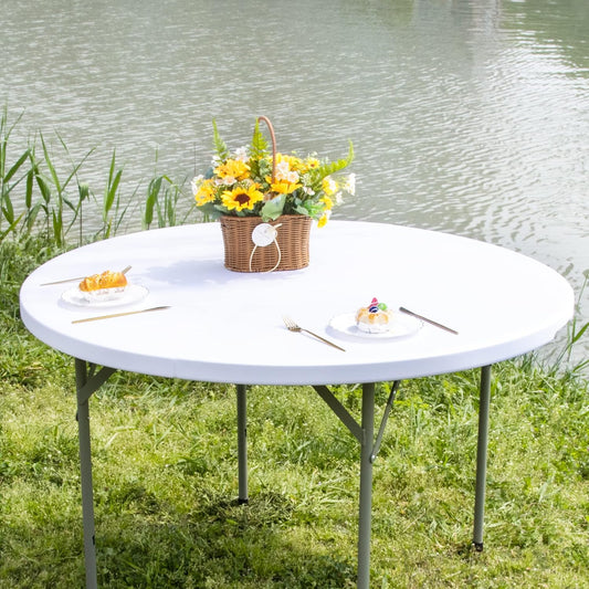 Nacuci Round Fitted Table Cover Elastic Tablecloth 5ft Stretch Spandex Table Top Cover for Dining Indoor Outdoor Party Black 60 Inch