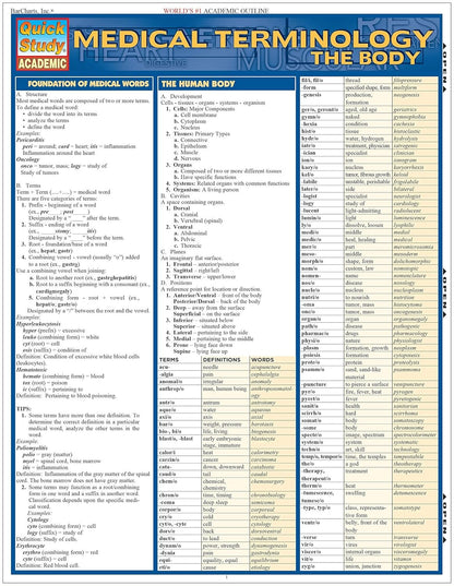 Medical Terminology: The Body: QuickStudy Laminated Reference Guide
