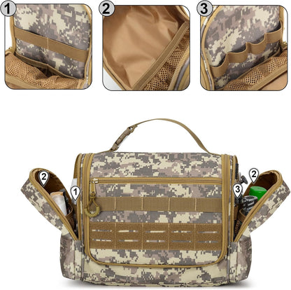 Prokva Tactical Toiletry Travel Bag for Men, Hanging Dopp Kit Hygiene Bag Shower Organizer with Hook for Toiletries and Shaving Care (Empty Bag), Desert Yellow