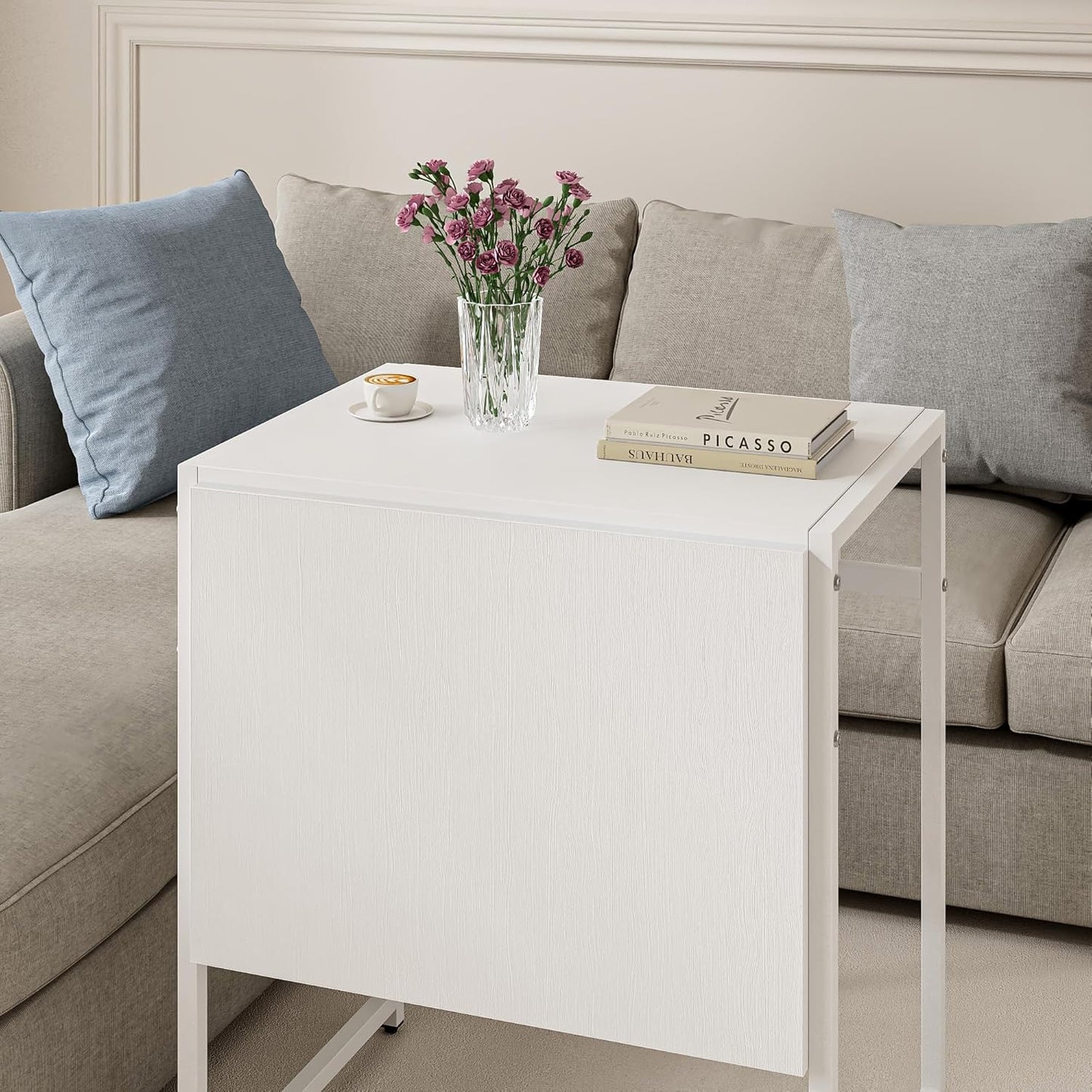 Advwin Drop Leaf Dining Table 91 * 60cm Foldable Table with Metal Frame Compact Desk for Apartment, Kitchen, Home, Office