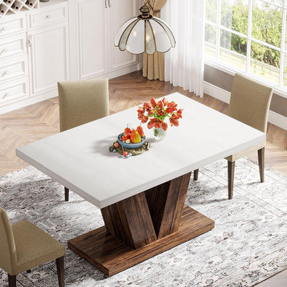 Tribesigns 47-Inch Dining Table for 4, White Kitchen Dinner Table with Heavy Duty Pedestal, Farmhouse Wooden Eating Table for Home, Dining Room, Small Space