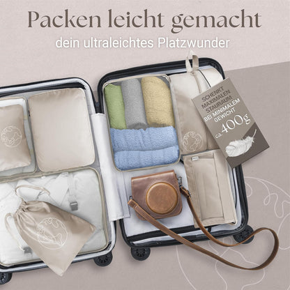 asteriCS Luggage Organizer (8 Piece Set) Lightweight Compact - Packing Cubes Versatile for Suitcase, Backpack, Changing Bag, Travel Gadgets (Beige)
