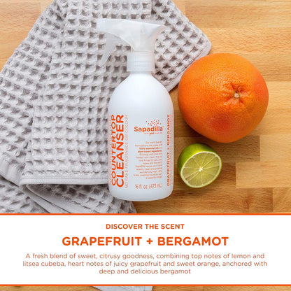 Sapadilla Grapefruit + Bergamot Biodegradable Countertop Cleanser Spray, 16 Ounce, (Pack of 1)